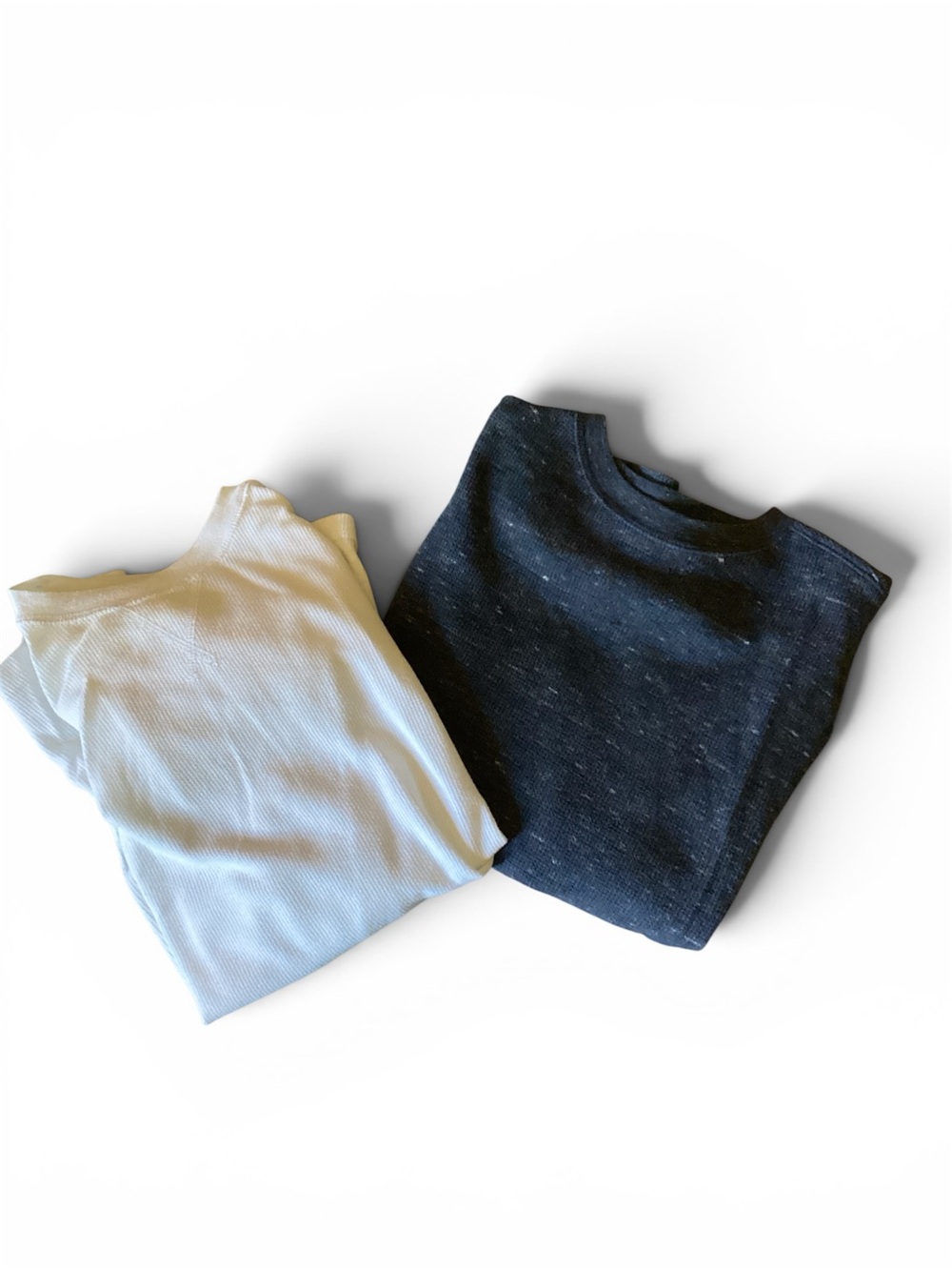 2 Faded Glory - White Ribbed Waffle Sweater & Dark Heather Navy Waffle Sweater